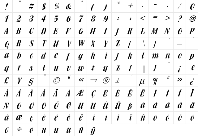 Book Jacket Regular  glyph index