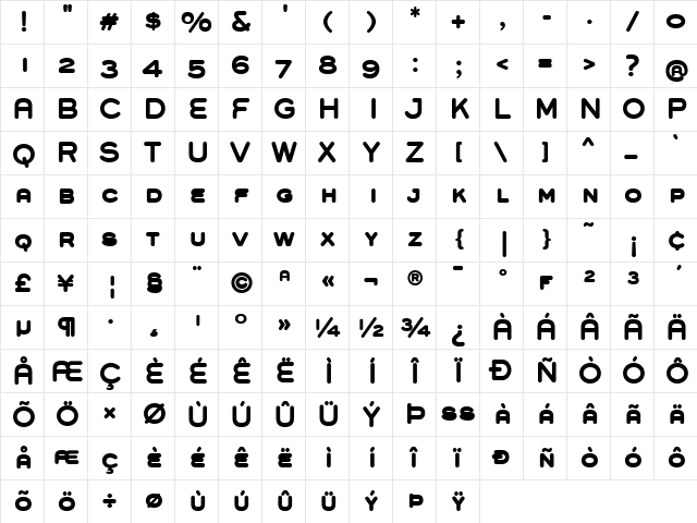 Grover Caps Bold  glyph index