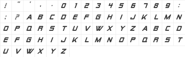 Alien Encounters Italic  glyph index