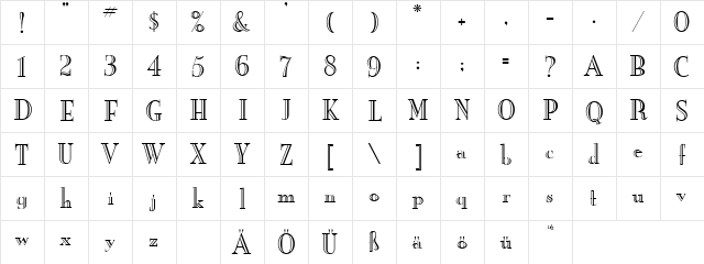 YankeeEngraved Normal  glyph index
