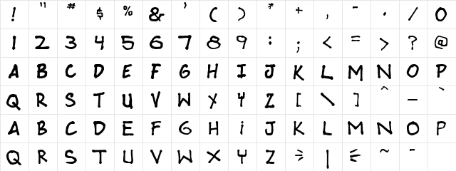 Webcomic whore Regular  glyph index