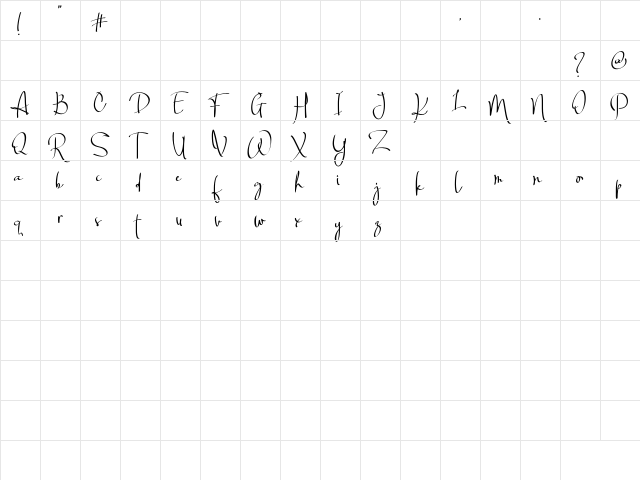 Billortte One_Regular Regular  glyph index