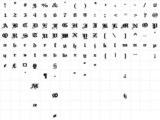 Captive Angel 8 Bold  glyph index