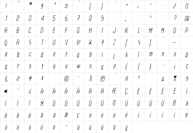 Matica Regular  glyph index