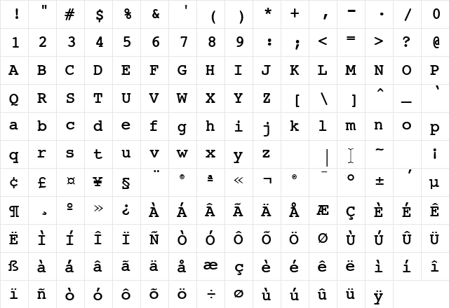JackInput Regular  glyph index
