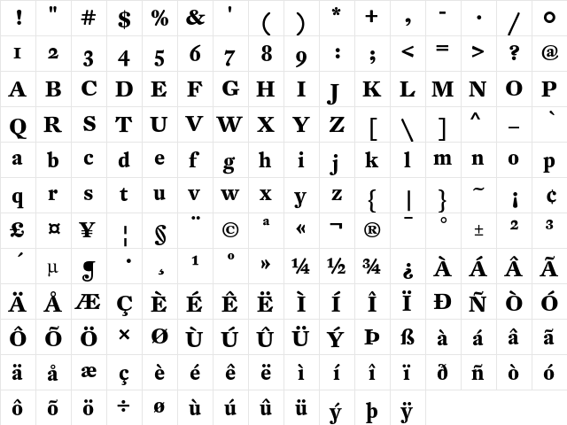 DTLFleischmannST Bold  glyph index