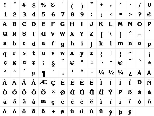 ITC Korinna Std Extra Bold  glyph index