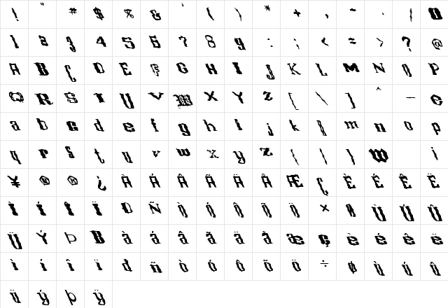 FZ WACKY 16 LEFTY Normal  glyph index