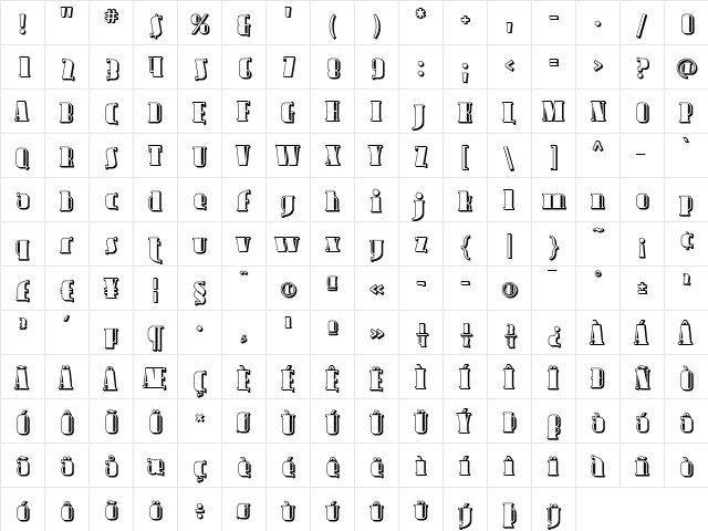 Avondale Shaded Regular  glyph index