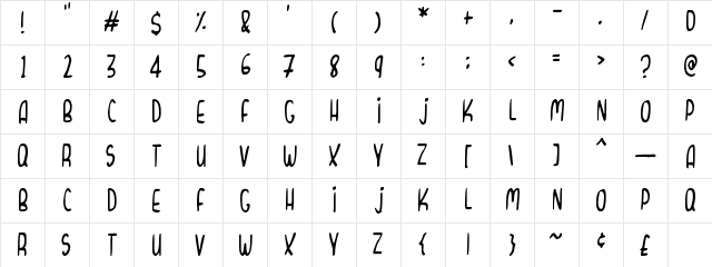 Curvy Thins Regular  glyph index