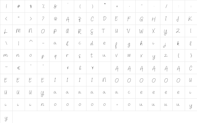 Dear Audrey Script  glyph index
