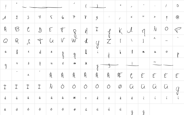 Monsieur Pomme Regular  glyph index