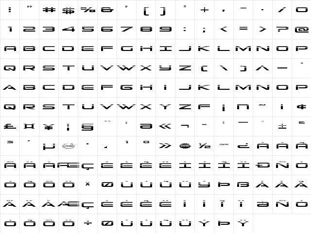 Grand Sport Halftone Regular  glyph index