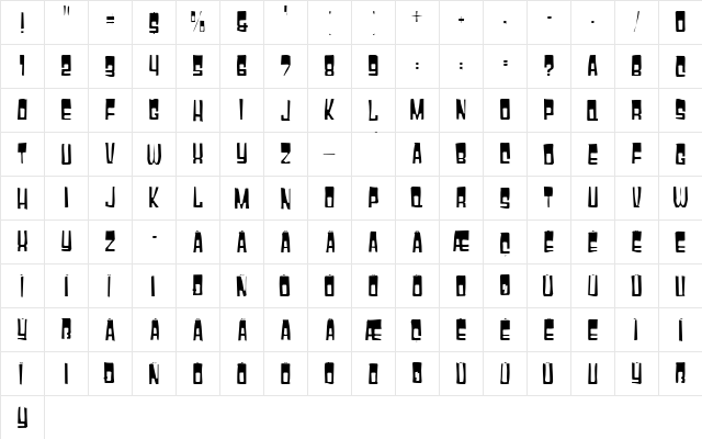 Gyparody Gaunt Regular  glyph index