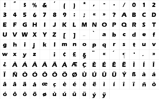 Eras-Bold Regular  glyph index