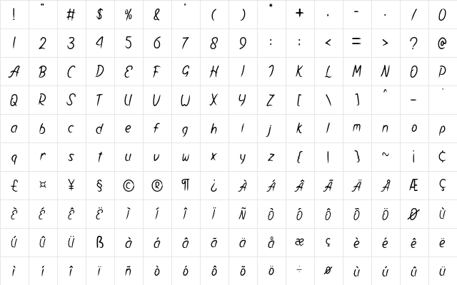 Yellow Star Regular  glyph index