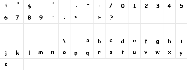 Wibble Regular  glyph index