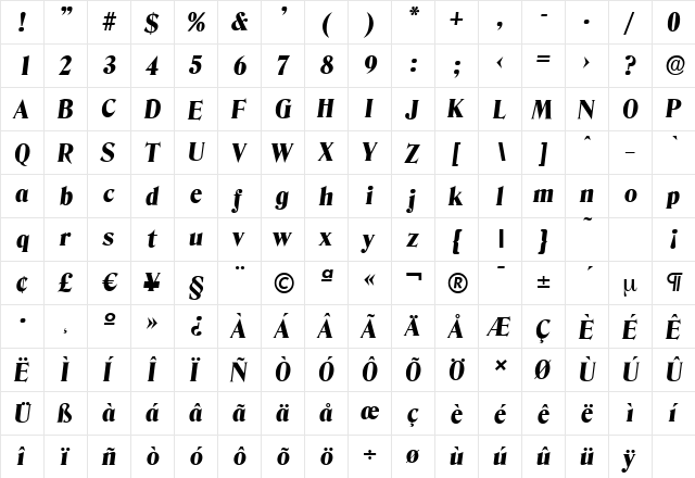 DenverSerial-Heavy Italic  glyph index