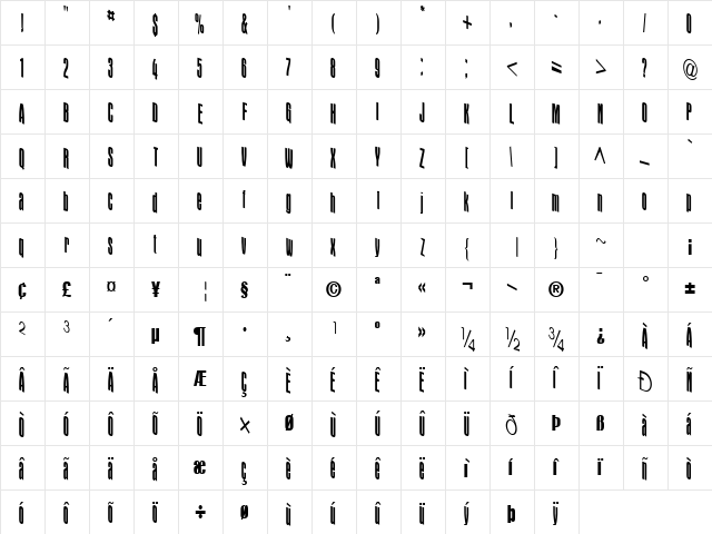 Damsel Regular  glyph index