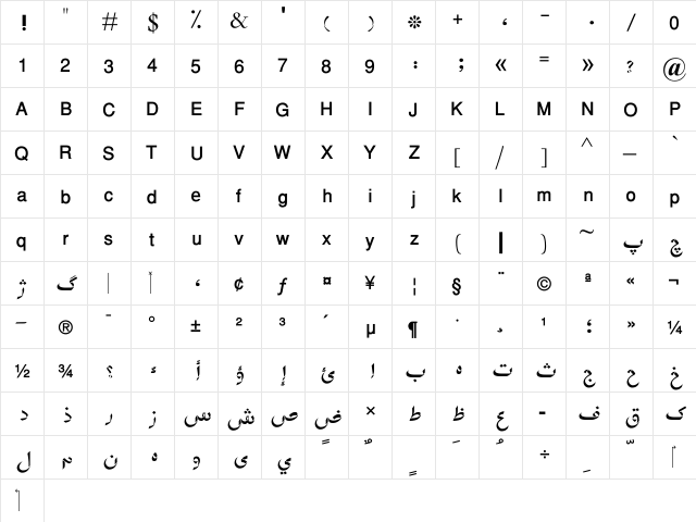 AGT M Daoud Khan Regular  glyph index