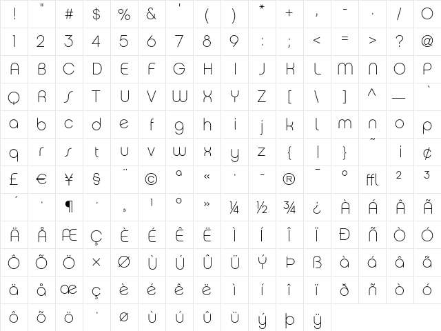 Chalet ParisNineteenSeventy  glyph index