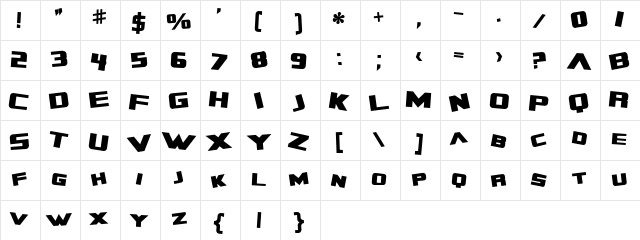 Zero Gravity Extended Bold  glyph index