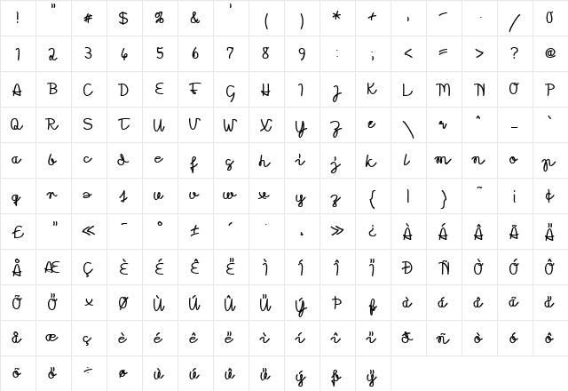 Morado Felt Regular  glyph index