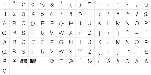 Nie Zabawne Komik Regular  glyph index