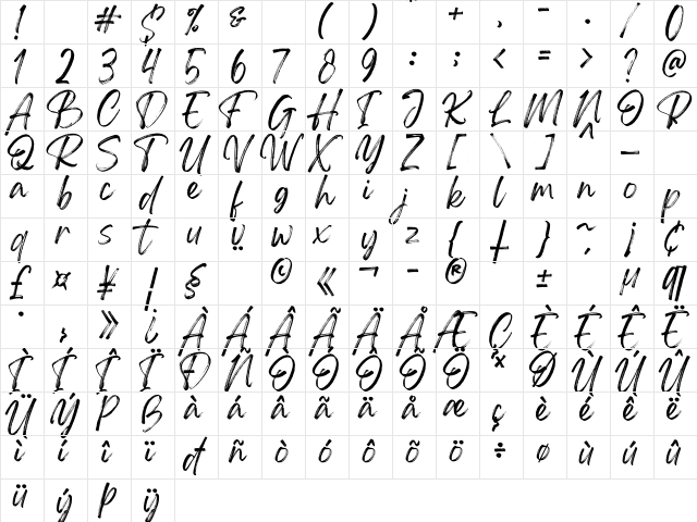 Gellatio Regular  glyph index