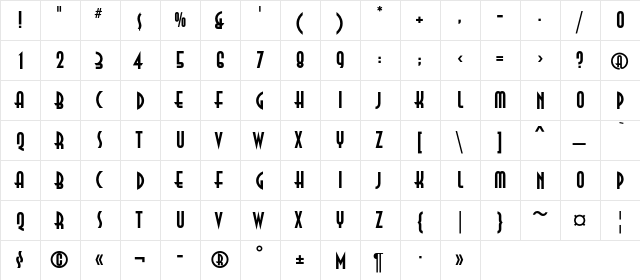 AnnaC Bold  glyph index