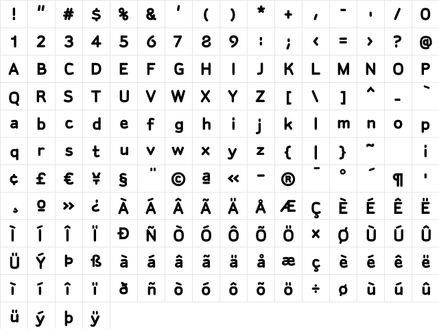 SylviaBold Regular  glyph index