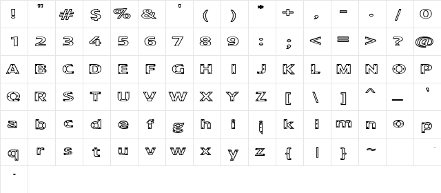 ScrewedFontDark Regular  glyph index