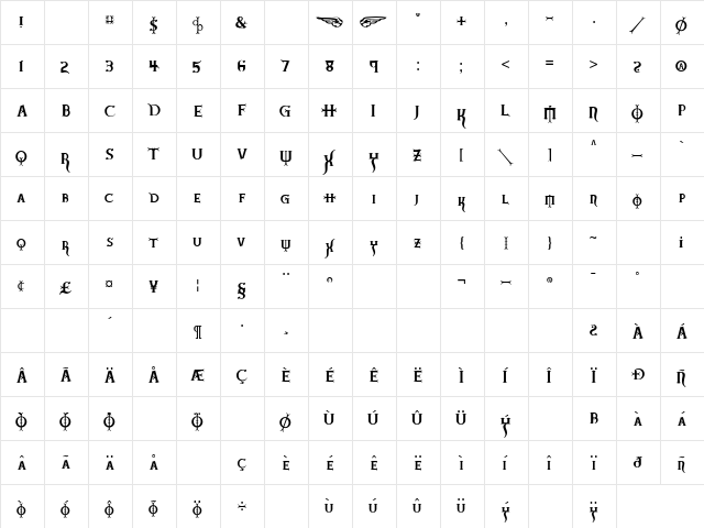 BadAngel Sinner  glyph index