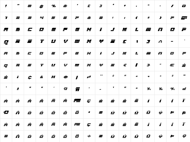 Quicken Italic Italic  glyph index