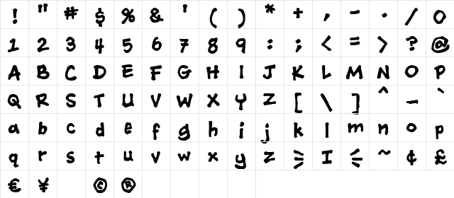 Ashcan BB Bold  glyph index