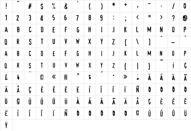 Jorgansen Regular  glyph index
