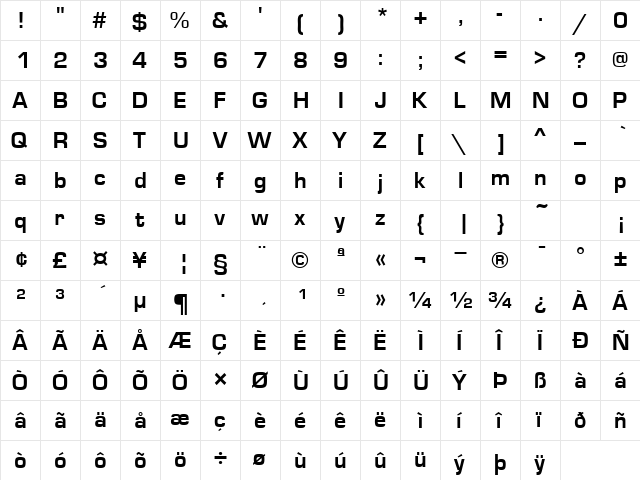 PelicaSSK Bold  glyph index