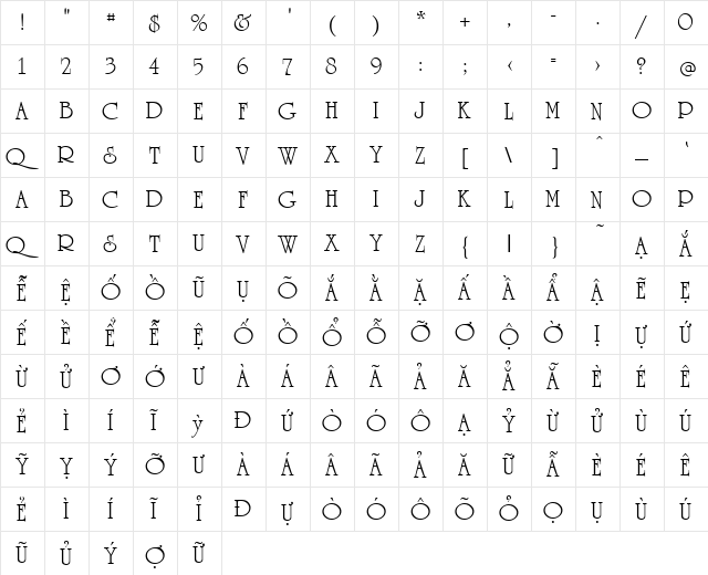 VI Duong Vi Hoa Normal  glyph index