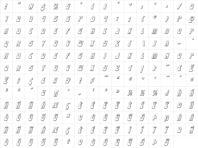 Eldebaran 3D Italic Italic  glyph index