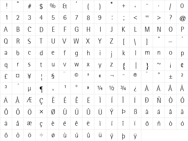 RotisSansSerif Light Regular  glyph index