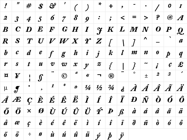 DTL Fleischmann ST Bold Italic  glyph index