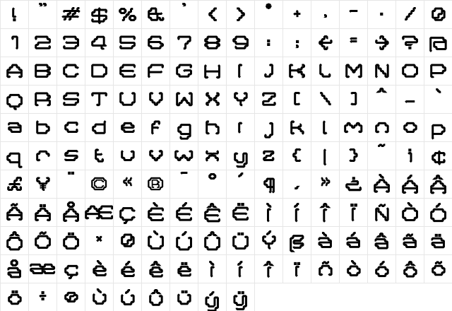 Masta Bold  glyph index