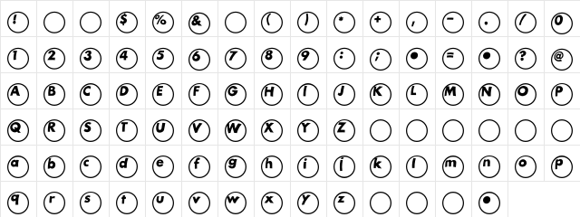 Ball Regular  glyph index