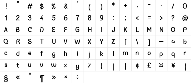 Chalk Marks Bold  glyph index