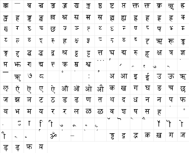 SanskritDelhiSSK Regular  glyph index