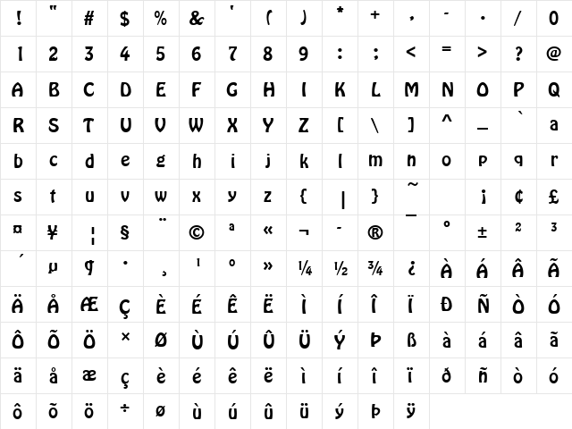 Hobo Becker Regular  glyph index