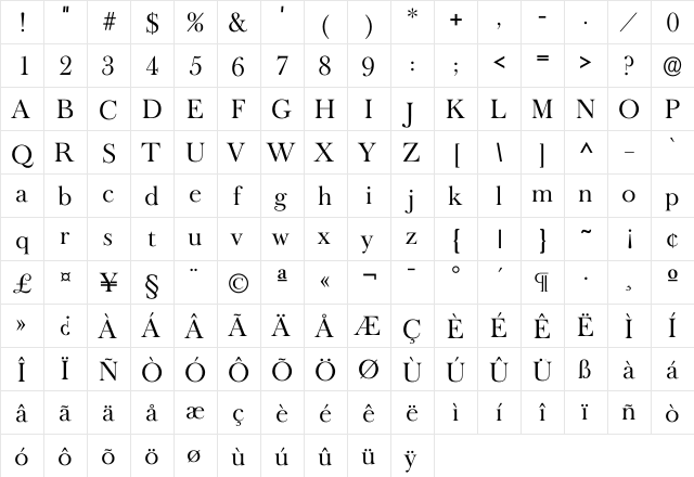 Oldbasker Regular  glyph index