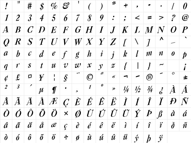 GreenWich4 Regular  glyph index