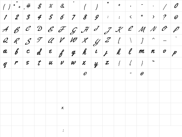Durango Regular  glyph index