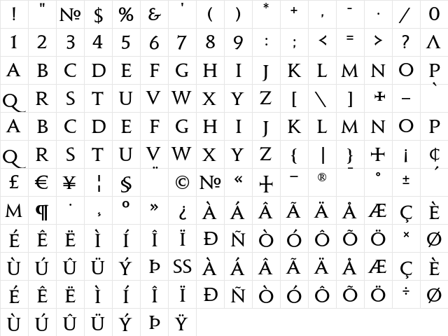 Jupiter Pro Bold  glyph index